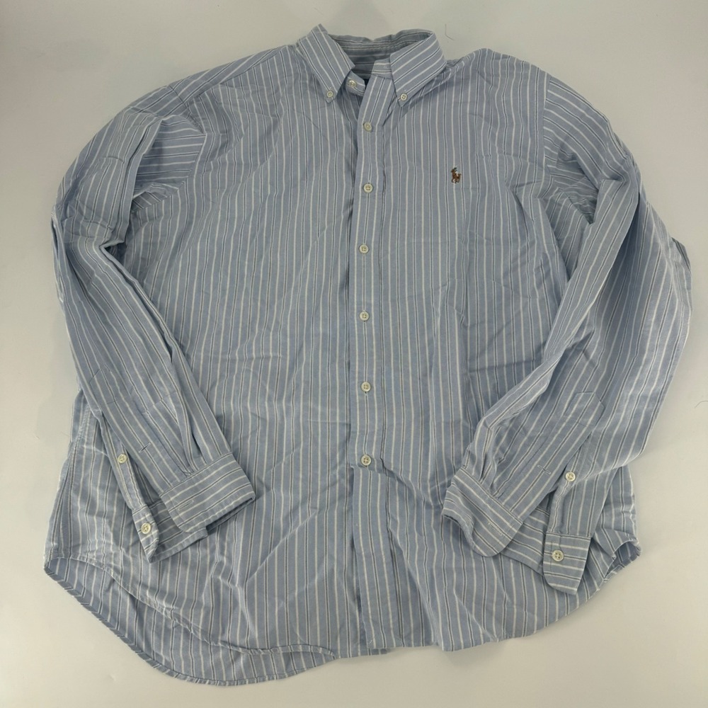 Polo Ralph Lauren Mens XL Classic Fit Striped Oxford Button Down Shirt Blue